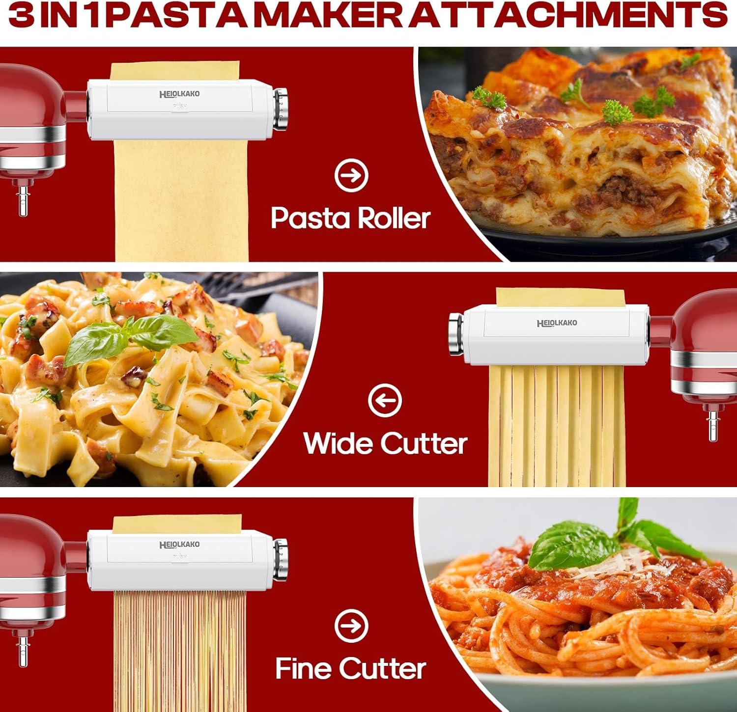 White Stainless Steel 3-in-1 Pasta Maker Attachment for KitchenAid