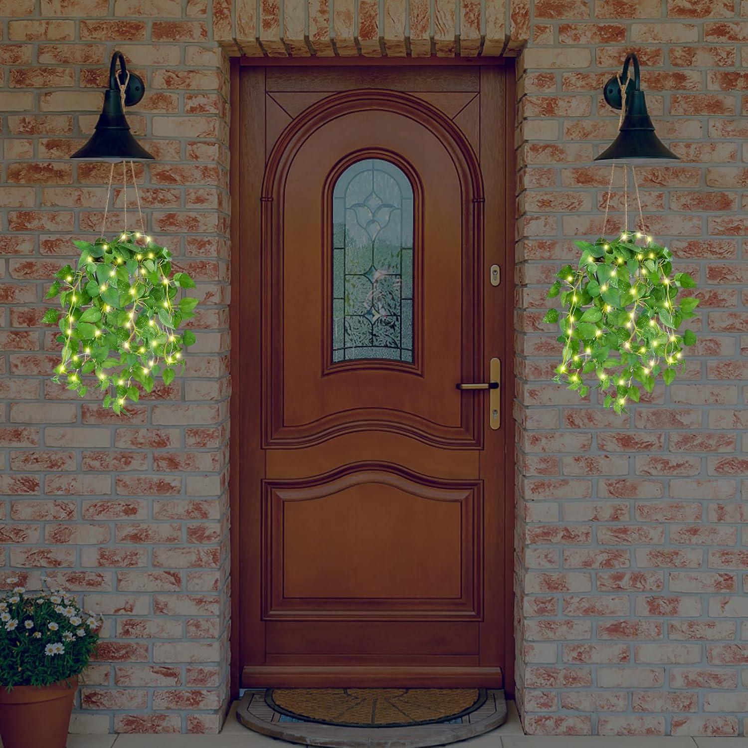 Hanging Plant Fake Plants with Pots, 2 Pack Artificial Plants, Faux Anthurium Leaf Basket for Wall Home Room Indoor Outdoor Decor