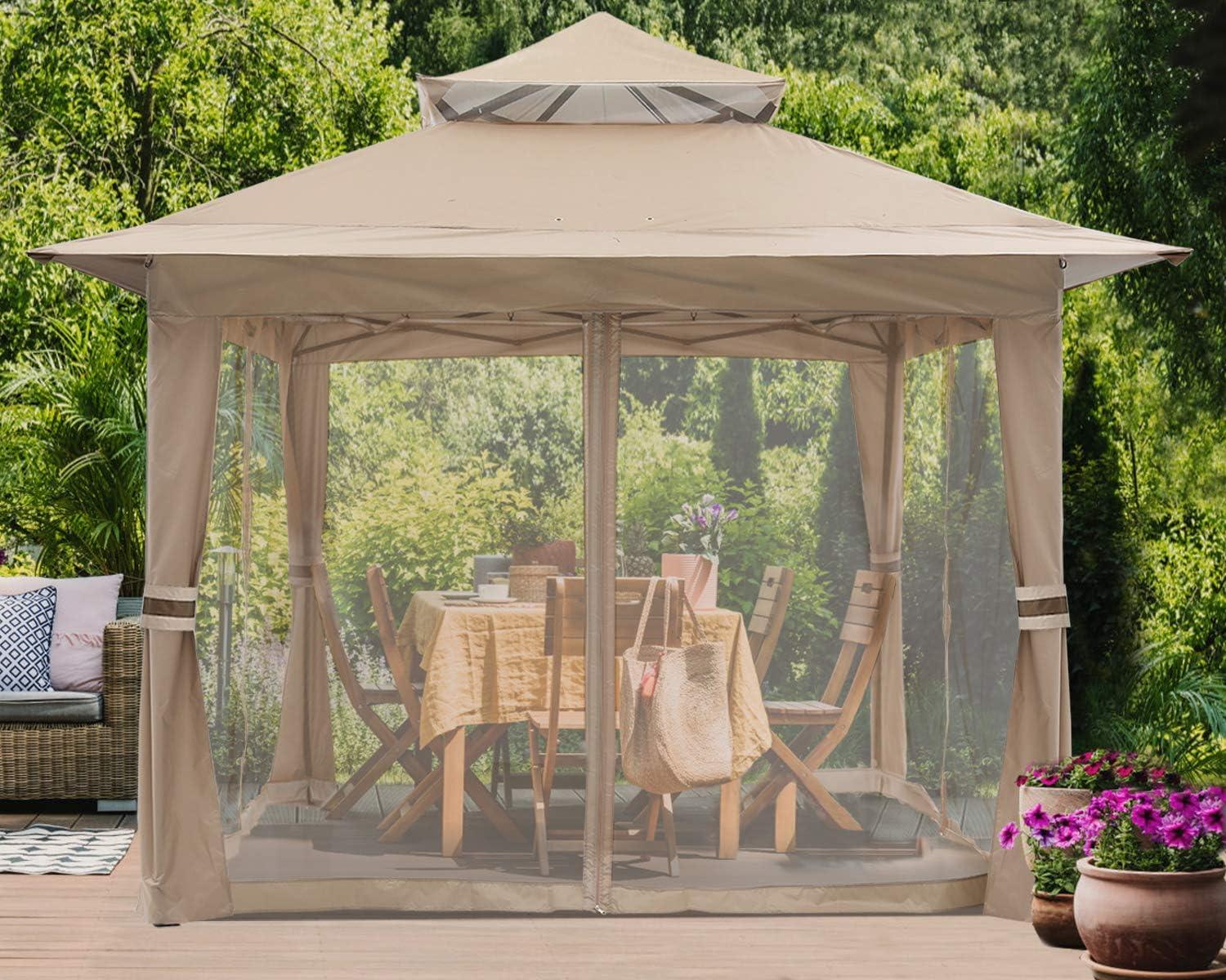 Khaki 13x13 Pop-Up Gazebo with Mosquito Netting