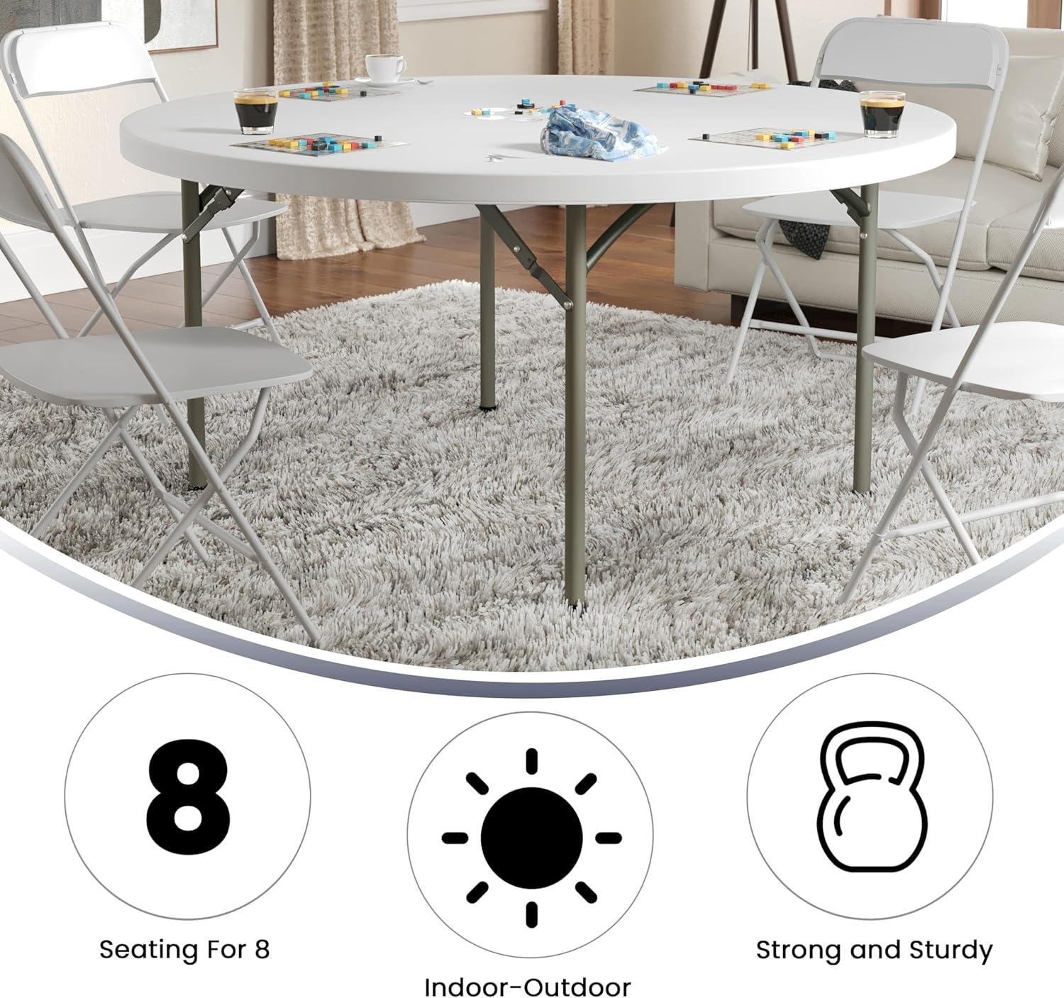 Gray Metal Frame Round White Plastic Folding Table