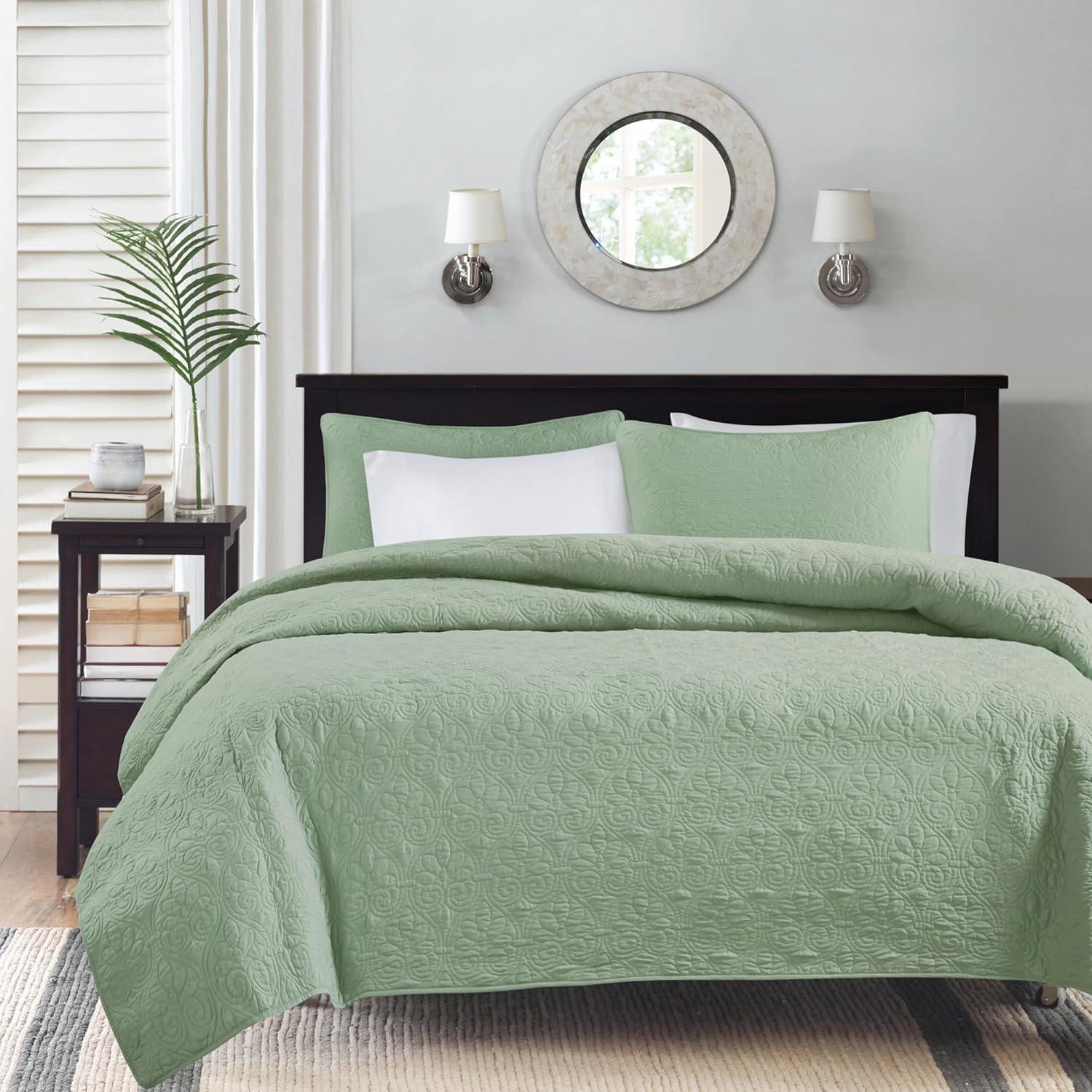 Madison Park 3pc Full/Queen Vancouver Reversible Coverlet Set Seafoam: Lightweight, Machine Washable