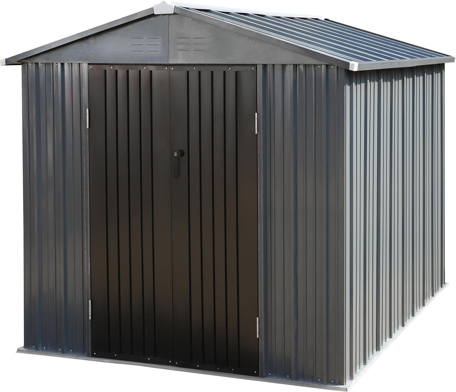VEIKOUS  Outdoor Metal Storage Shed with Lockable Door and Air Vents for Garden 8x10