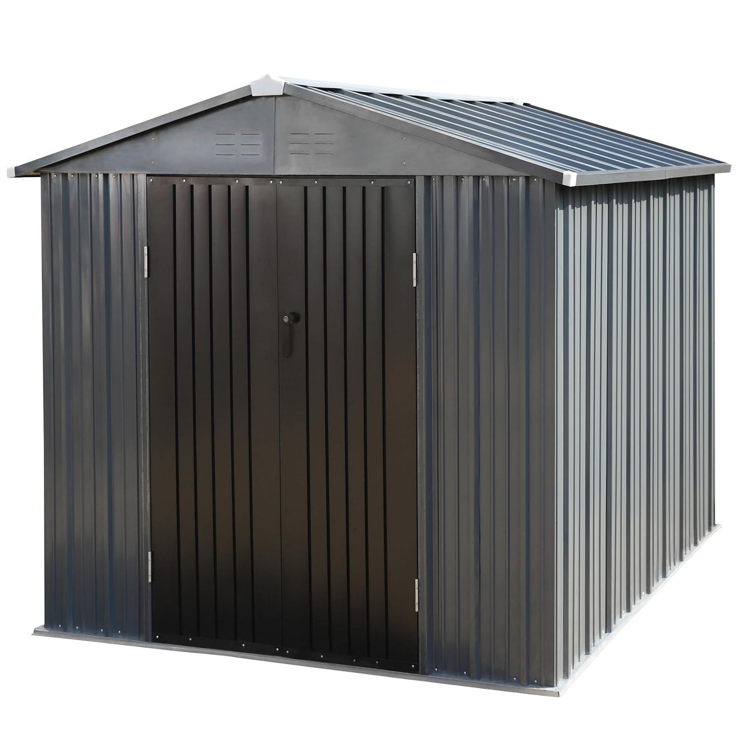 VEIKOUS  Outdoor Metal Storage Shed with Lockable Door and Air Vents for Garden 8x10
