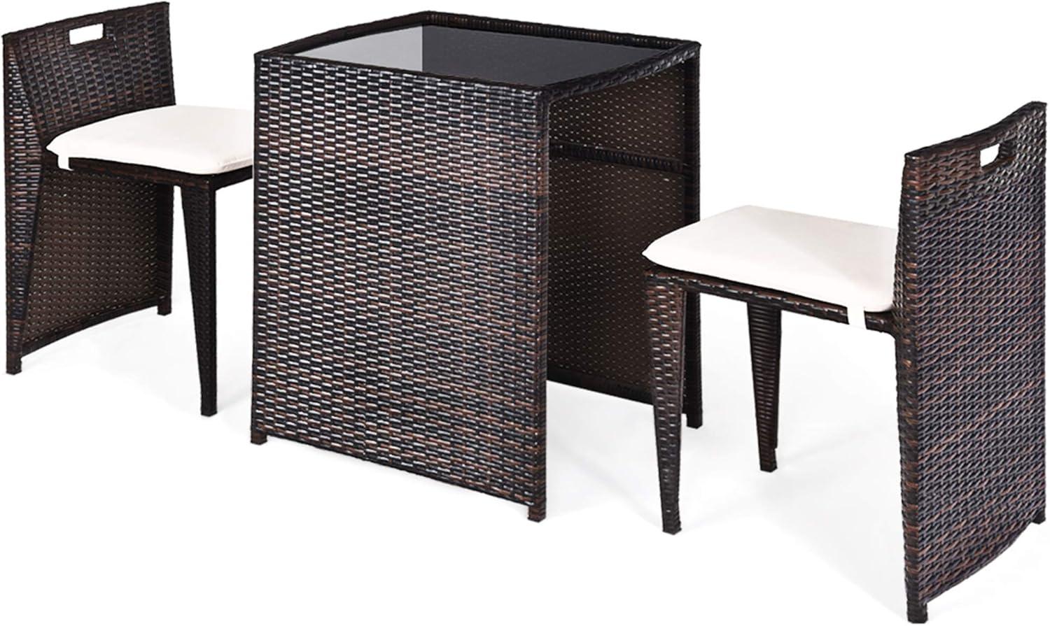 Tangkula 3 PCS Cushioned Wicker Patio Furniture Set Seat Sofa Outdoor No Assembly Brown