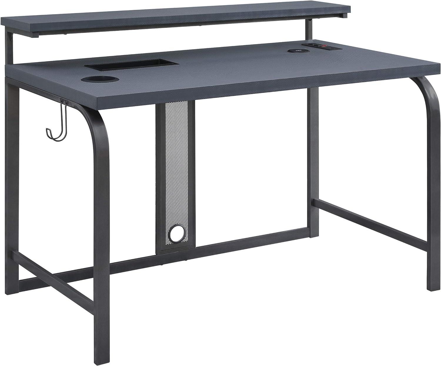 Ultimate 54" Gray Wood Gaming Desk with Integrated Power and Storage