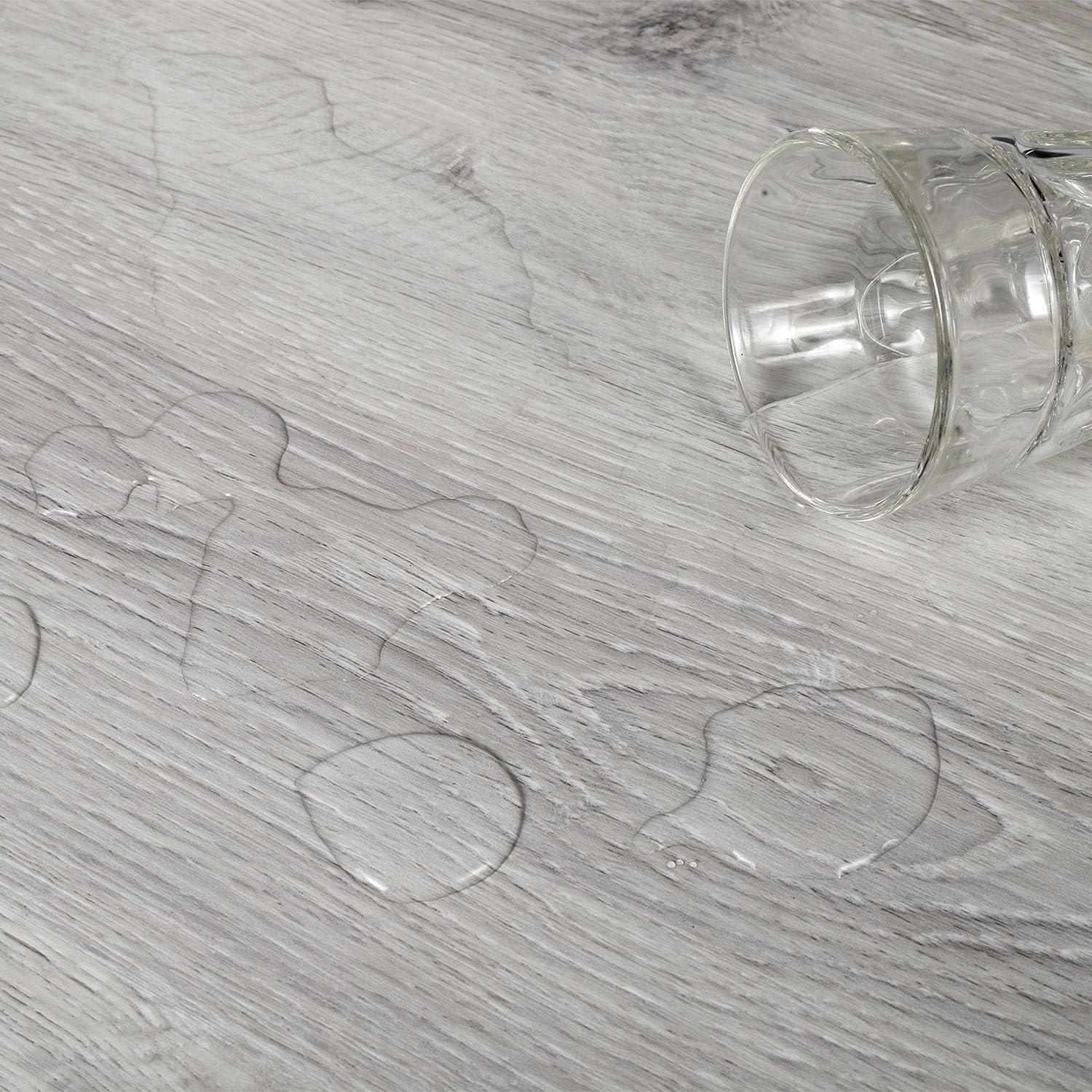 Home Aesthetics 21 SqFt Gray Oak Wood Grain Interlocking Vinyl Floor Planks 36"X6" 14pcs