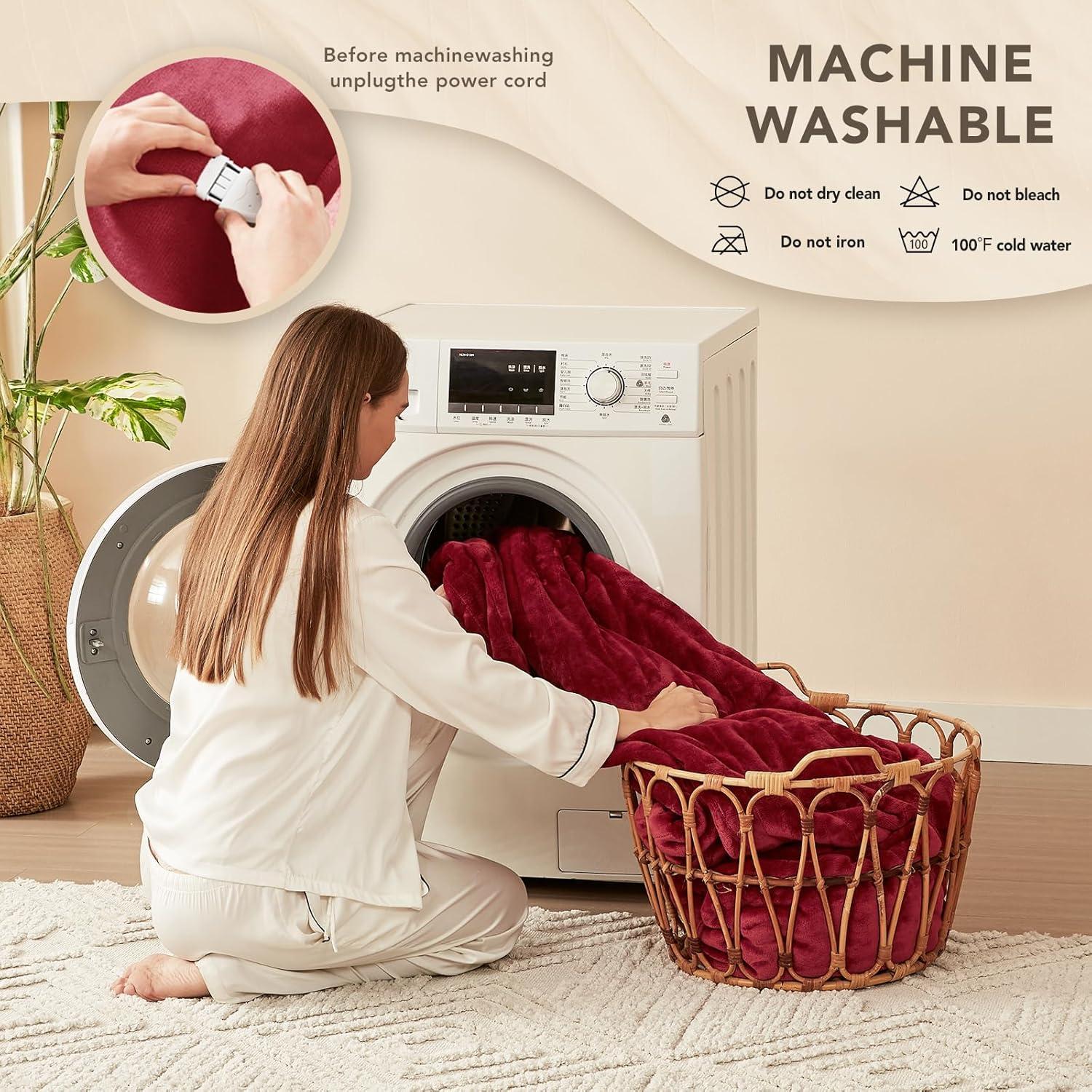 Homemate Heated Blanket Electric Throw - 50"x60" Heating Blanket Throw 1/2/4/6/8 Hours Auto-off 10 Heat Level Heat Blanket Over-heat Protection Flannel Sherpa Heater Blanket Electric ETL Certification