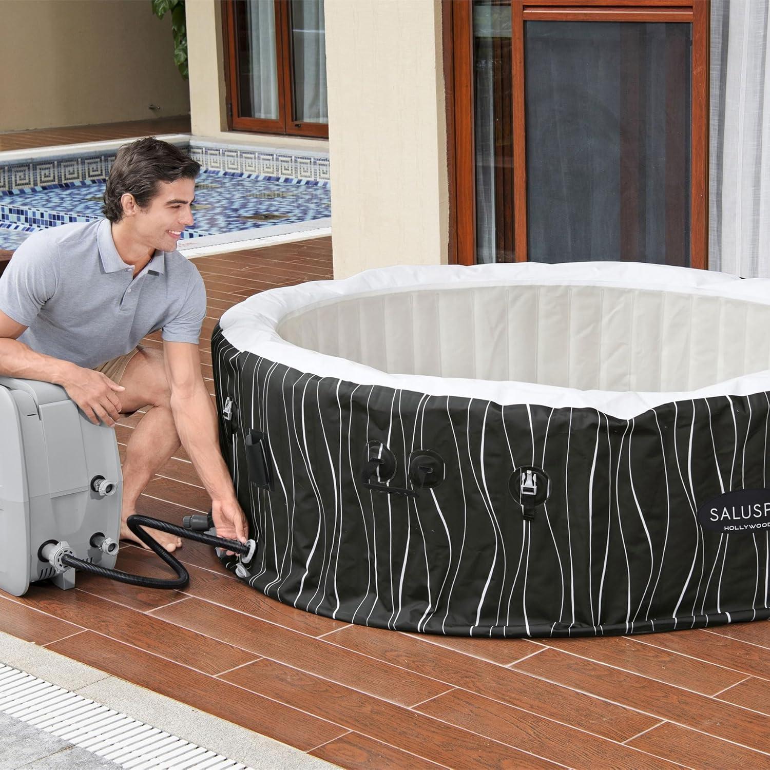 Bestway SaluSpa Honolulu AirJet Large Round 4 to 6 Person Inflatable Hot Tub Portable Outdoor Spa with 140 AirJets and EnergySense Cover