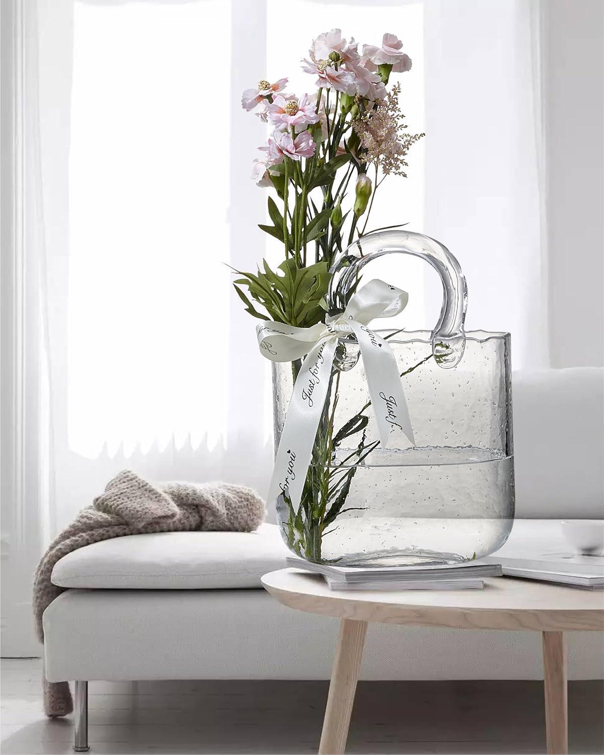 Clear Crystal Handbag Vase with Polished Finish