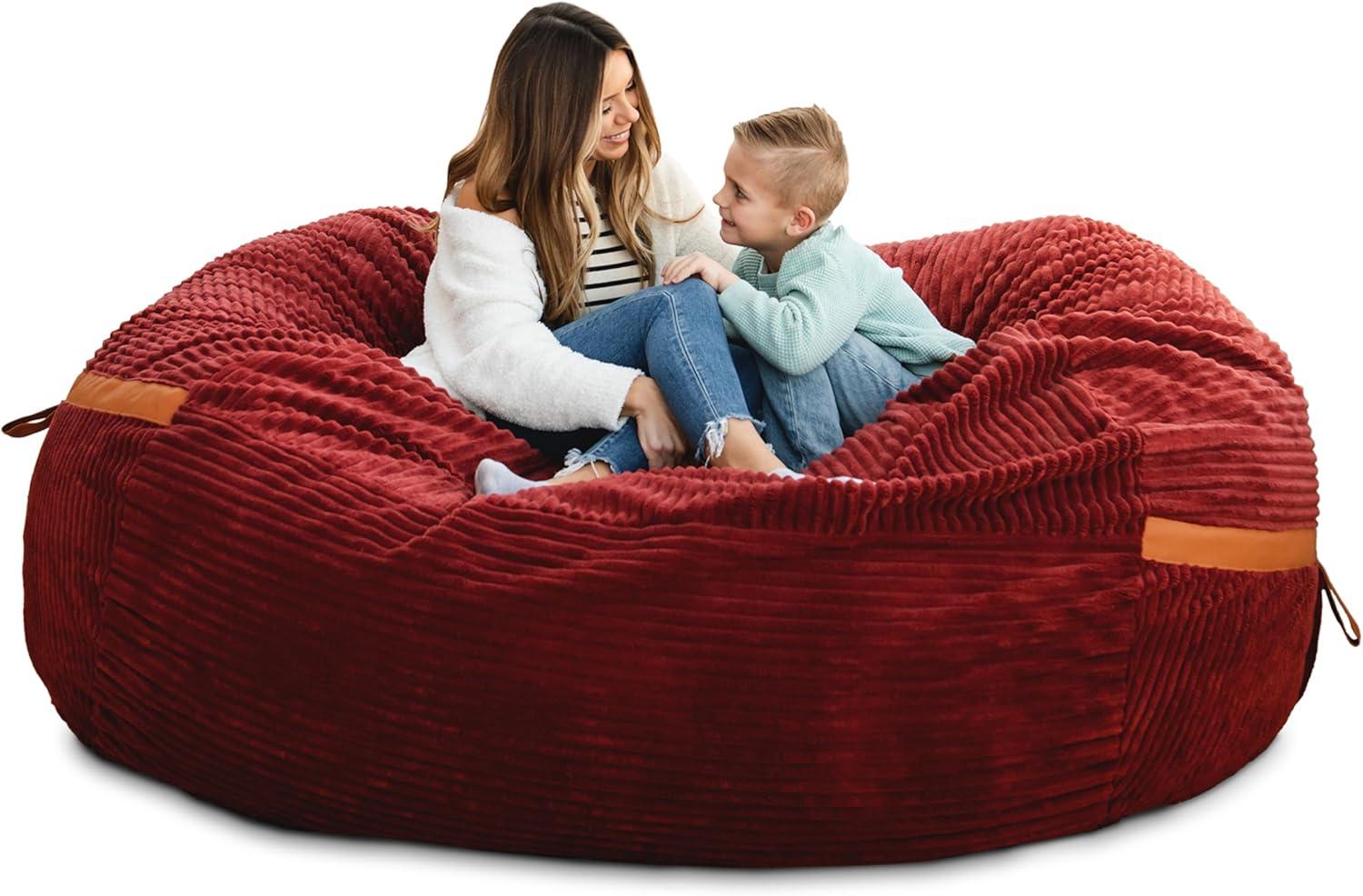 Big Joe Foam Filled Bean Bag Chair with Removable Cover, Corded Plush, Vegan Leather Accents, Medium to XXL Size