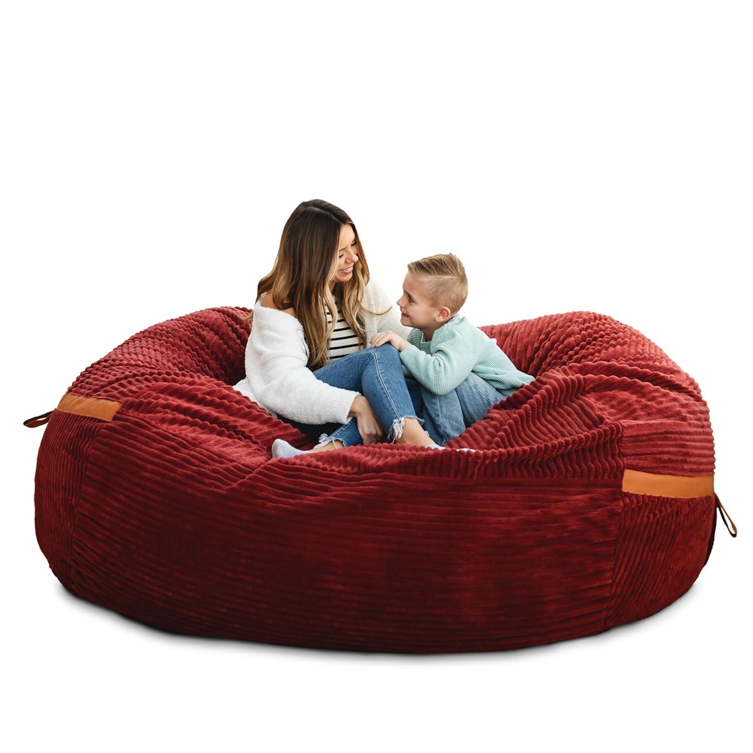 Big Joe Foam Filled Bean Bag Chair with Removable Cover, Corded Plush, Vegan Leather Accents, Medium to XXL Size
