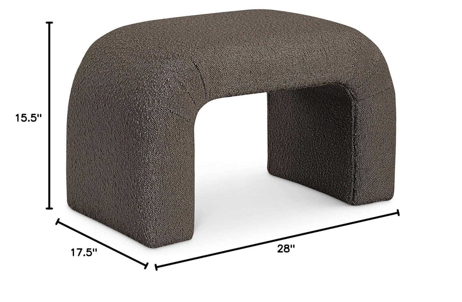 Meridian Furniture 169Brown Niagara Collection Modern | Contemporary Boucle Fabric Upholstered Bench with Rich Brown Boucle Fabric, Curved Contemporary Design, 28" W x 15.5" D x 17.5" H, Brown