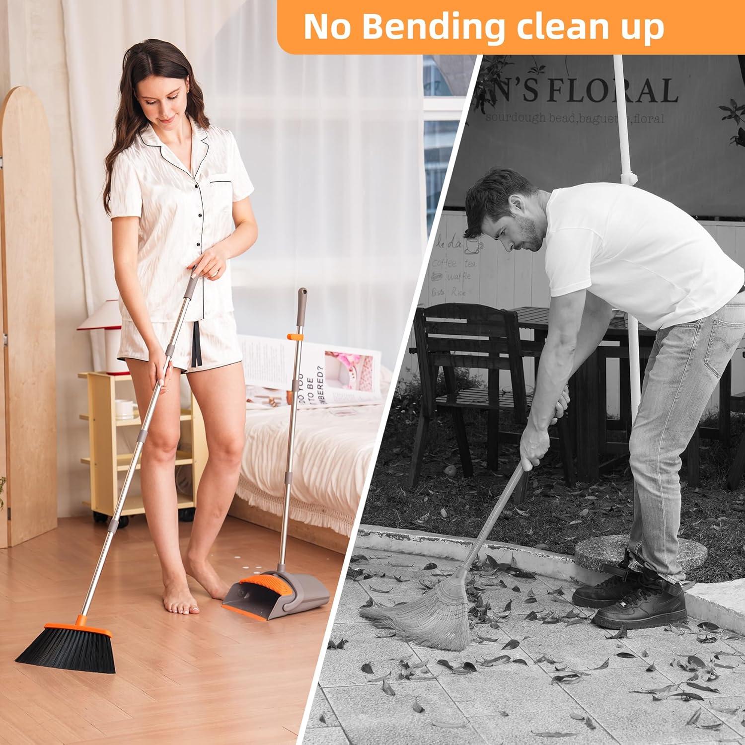 Heavy-Duty Broom and Dustpan Set for Outdoor Broom and Dust pan for Home Commercial Cleaning Supplies Angle Broom with Long Handle Perfect for Courtyard Garage Lobby Mall Market Street, B6