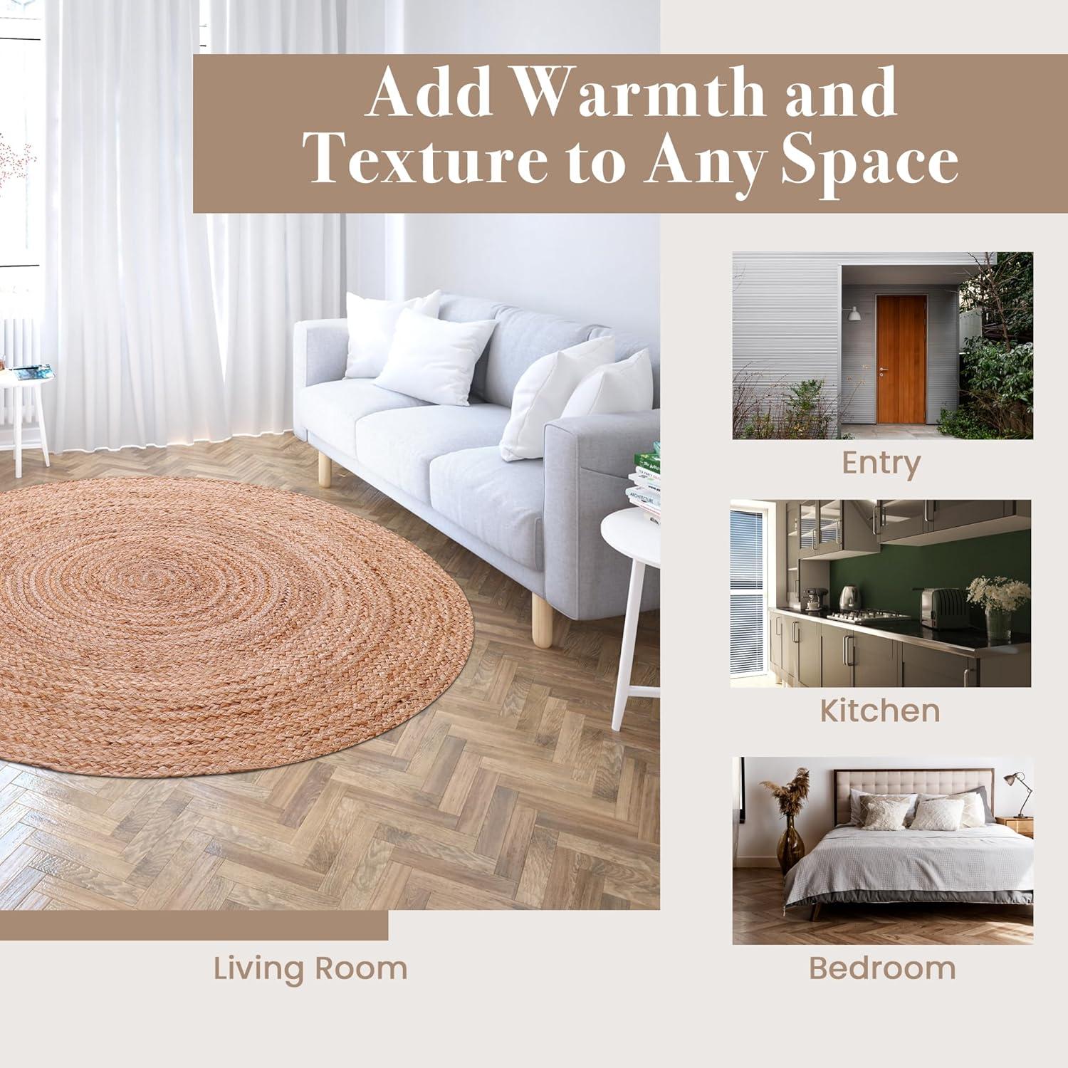 Nuloom 4 Round Rigo Jute Hand Woven Indoor Area Rug, Natural, Solid Farmhouse Design, Natural Fiber Bedroom, Living Room, Kitchen,