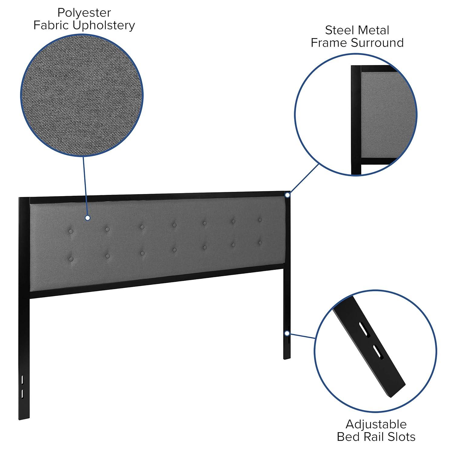 Flash Furniture Bristol Metal Tufted Upholstered King Size Headboard in Dark Gray Fabric