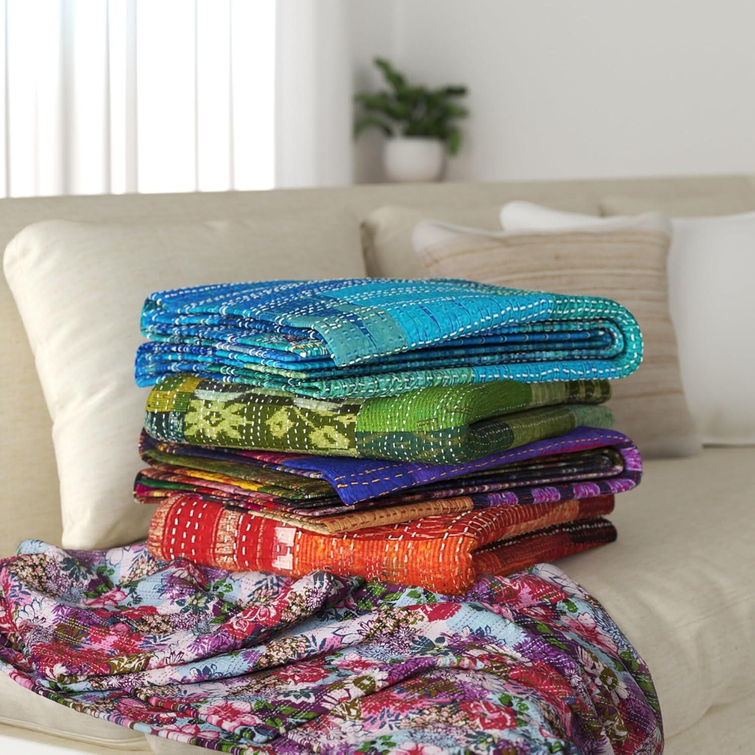 Handmade Kantha Silk Blend Throw Blanket