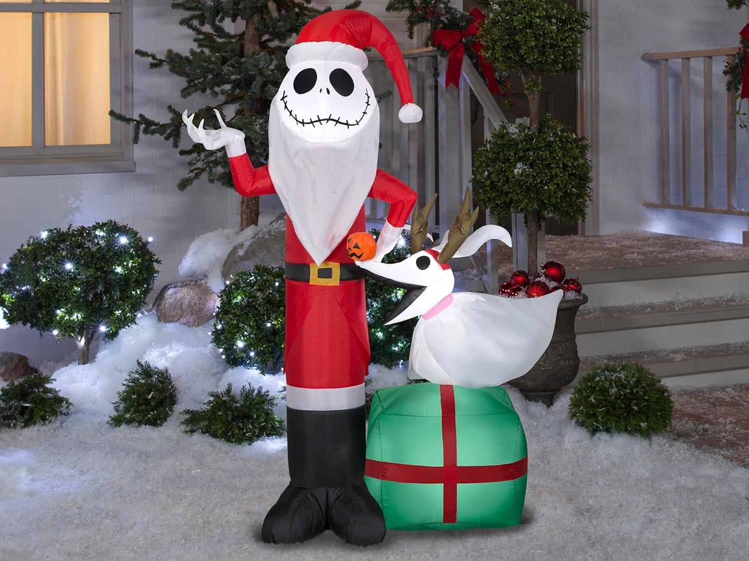 Gemmy 5 Foot The Nightmare Before Christmas Jack Skellington and Zero Light Up Inflatable Lawn Decoration