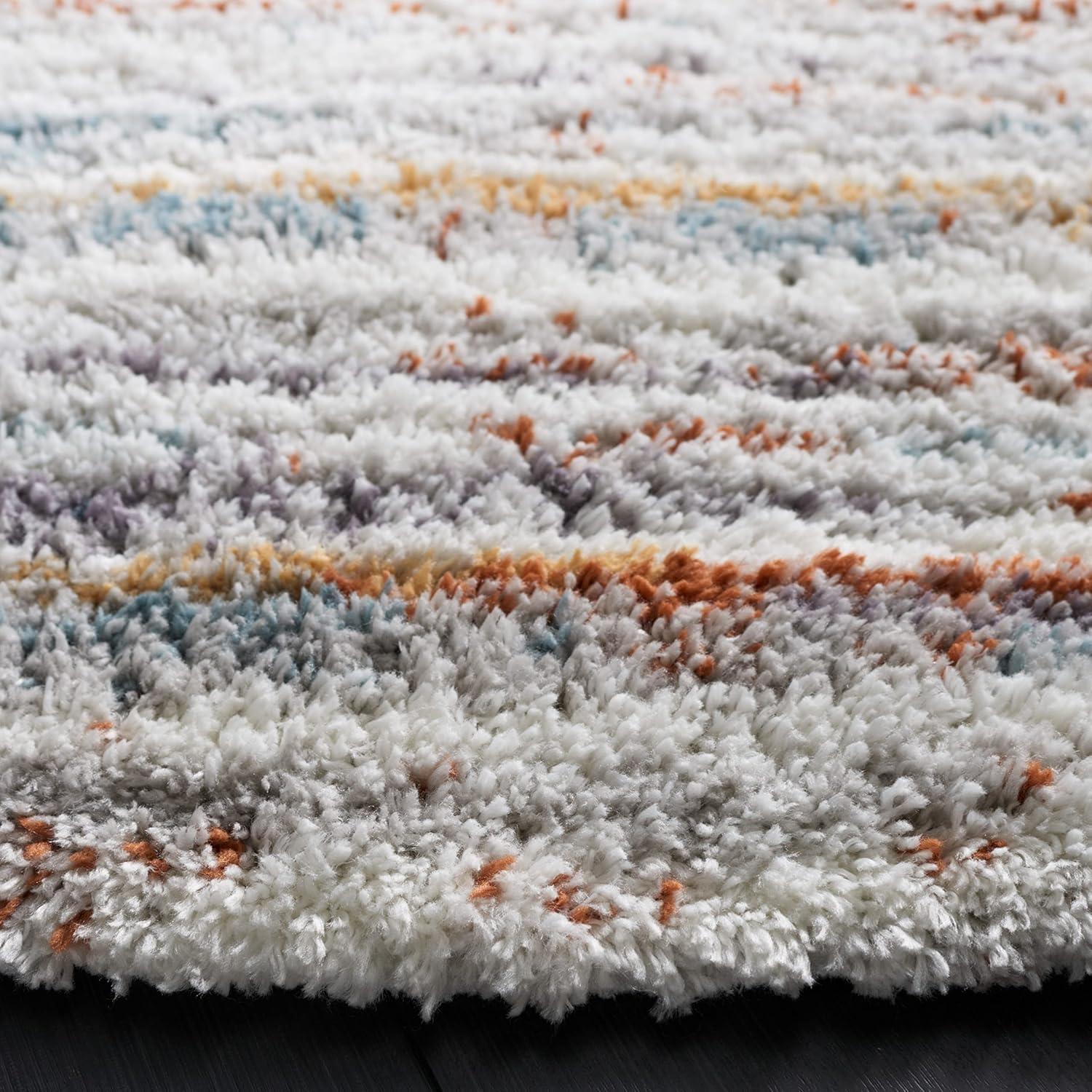 SAFAVIEH Berber Shag Jonette Abstract Area Rug, Blue Rust/Ivory, 4'5" x 4'5" Round