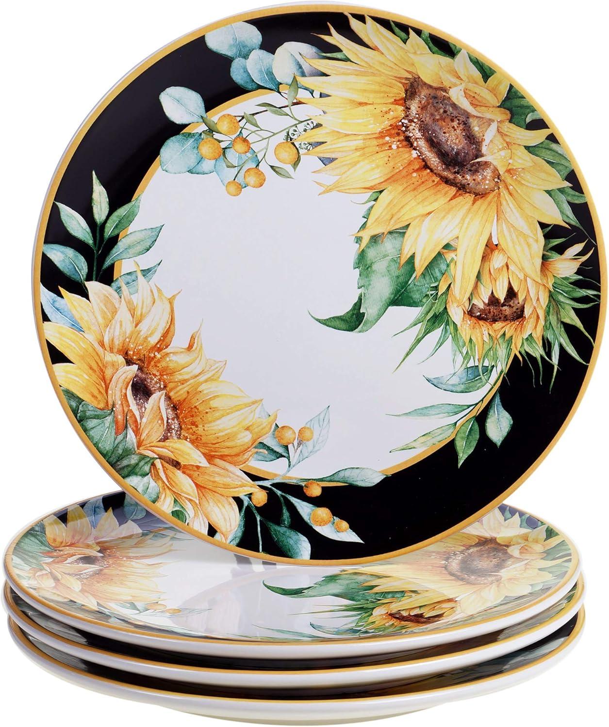 Sunflower Fields Ceramic Dinnerware Set, Service for 4