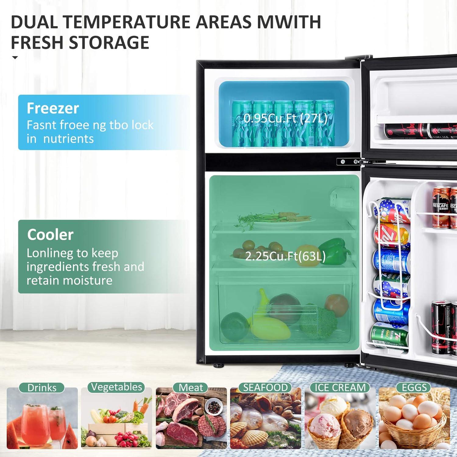 Costway Costway 3.2 Cubic Feet Portable Freestanding Mini Fridge with Freezer