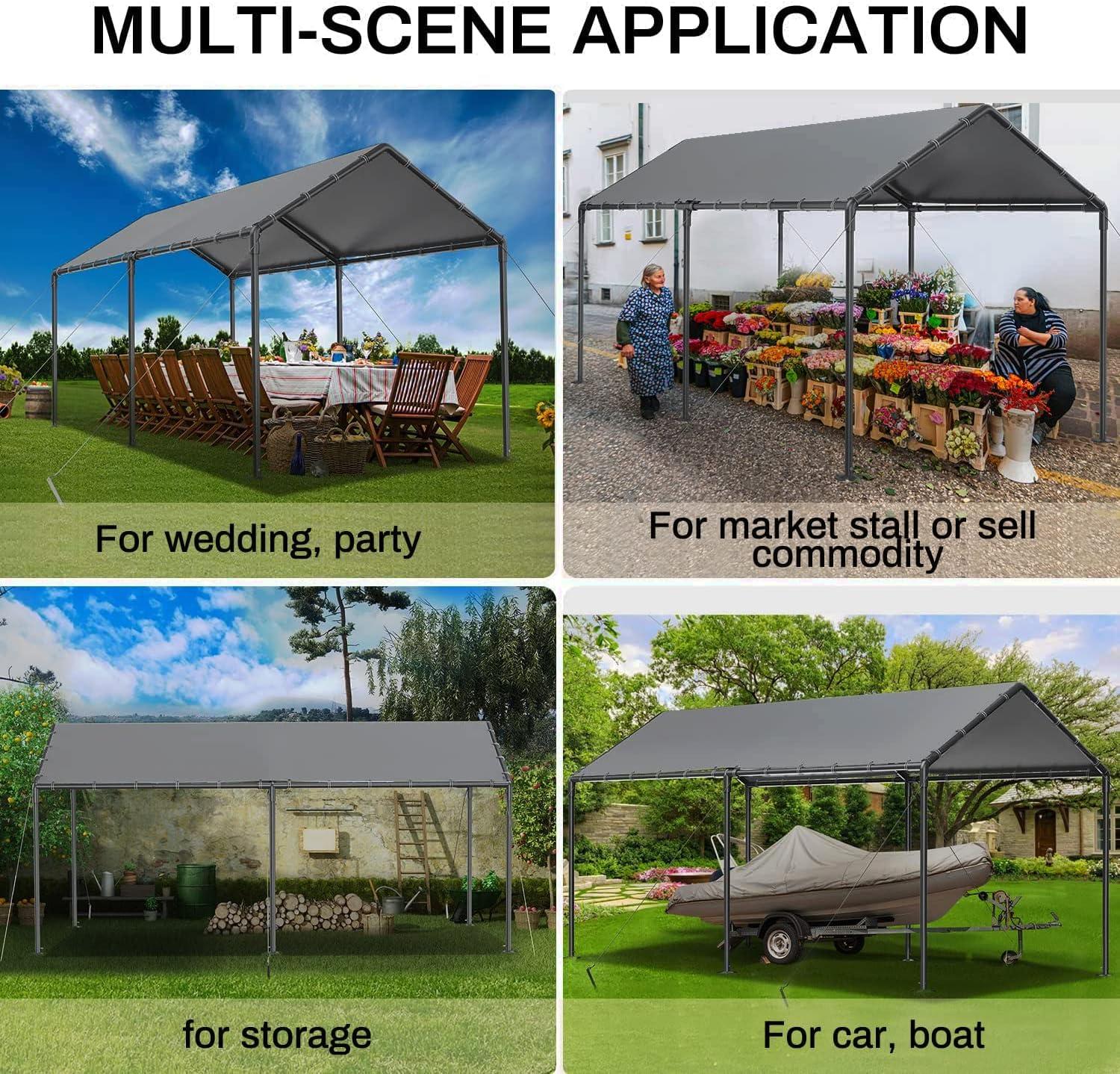 10' x 20' Gray Heavy Duty Metal Carport Canopy