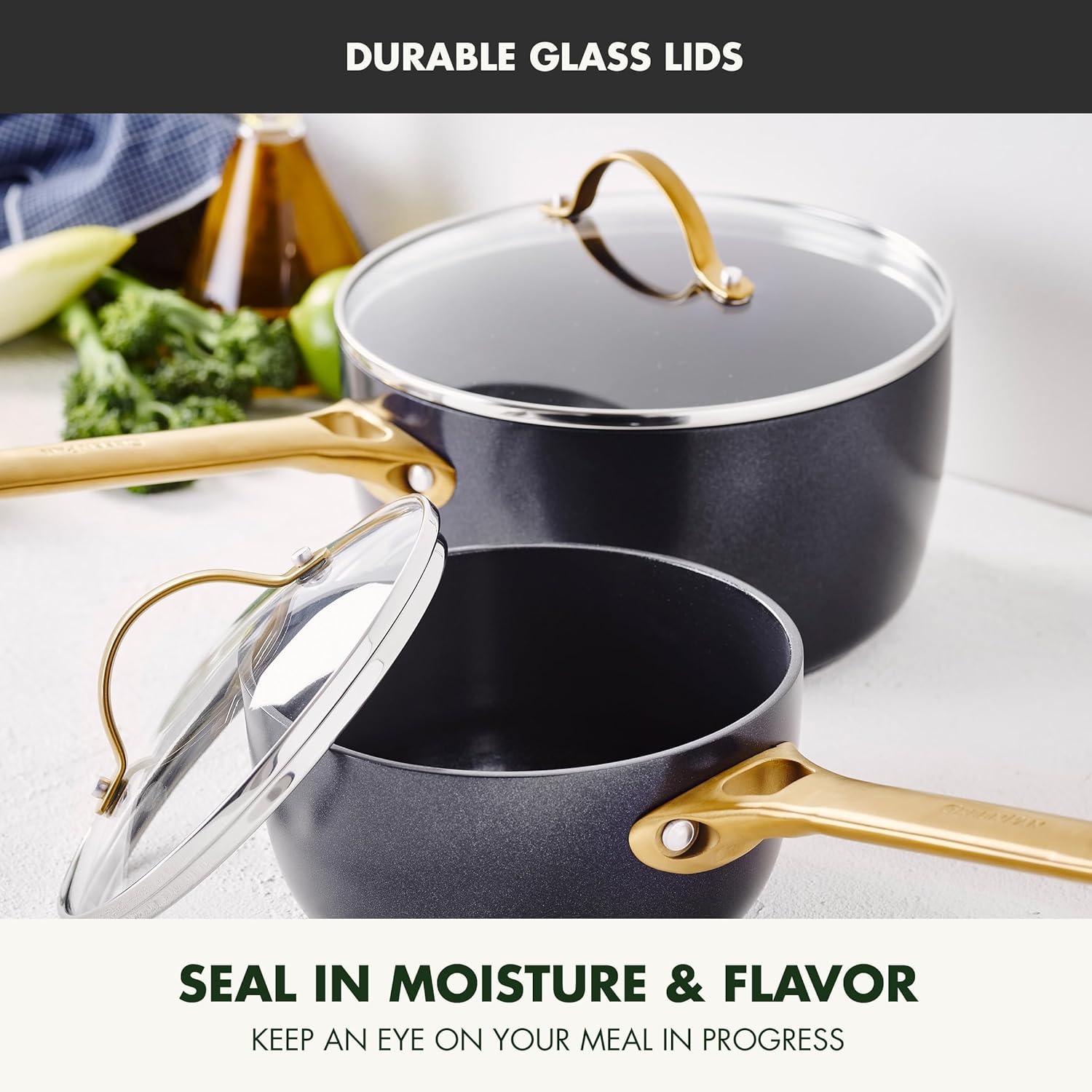 GreenPan GreenPan Reserve Black Healthy Ceramic Nonstick Saucepan Set with Lids, 1.5qt and 3qt