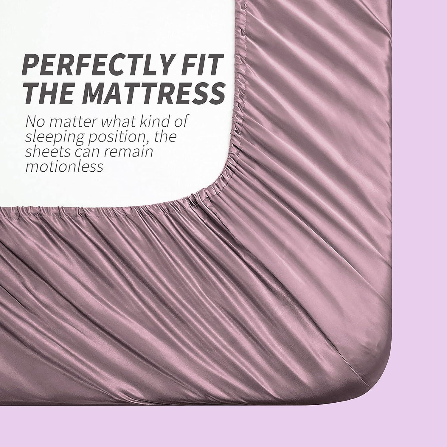 4 Pcs Smooth Satin Silk Sheet Set Deep Pocket Bed Sheet Wrinkle Fade Resistant