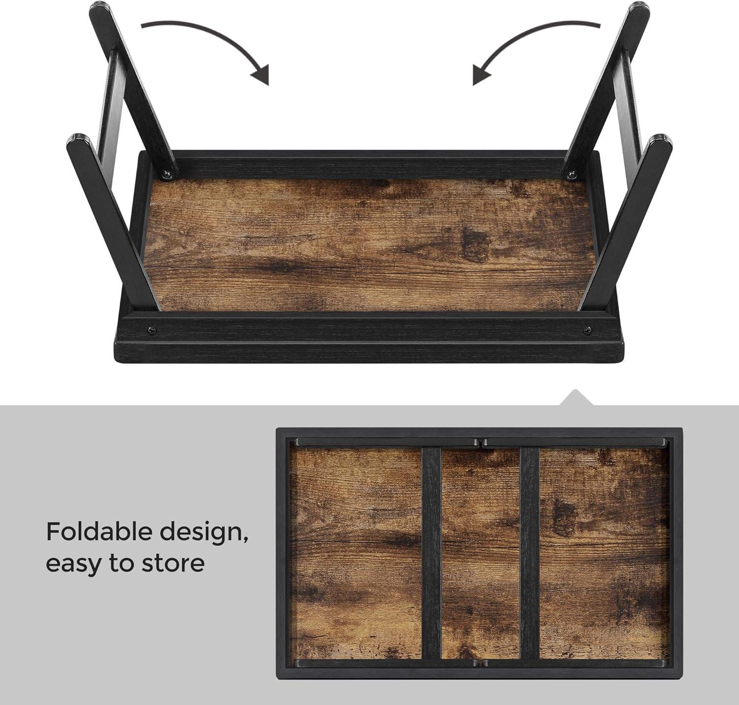SONGMICS Bed Tray Table with Bamboo Folding Legs, Sofa Breakfast Tray, Serving Tray with Groove for Phone Tablet, Rustic Dark Brown ULLD111B01