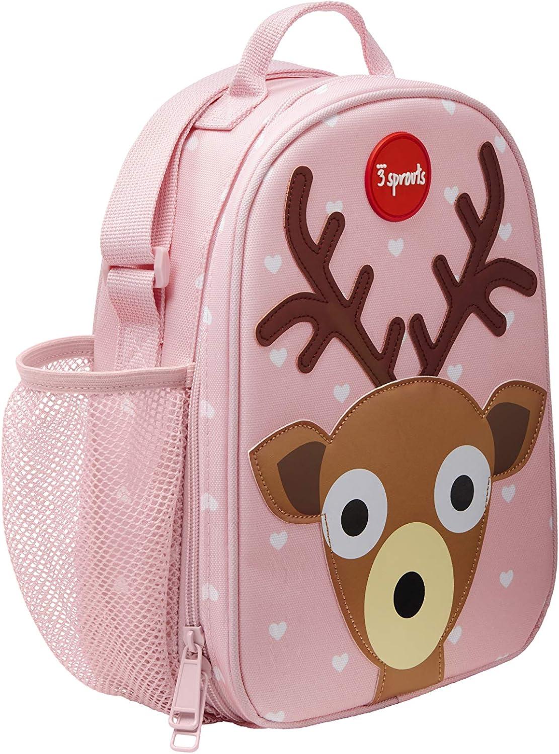 3 Sprouts Insulated Lunch Bag for Kids - Reusable Tote Bag with Shoulder Strap, Handle and Pockets, Deer