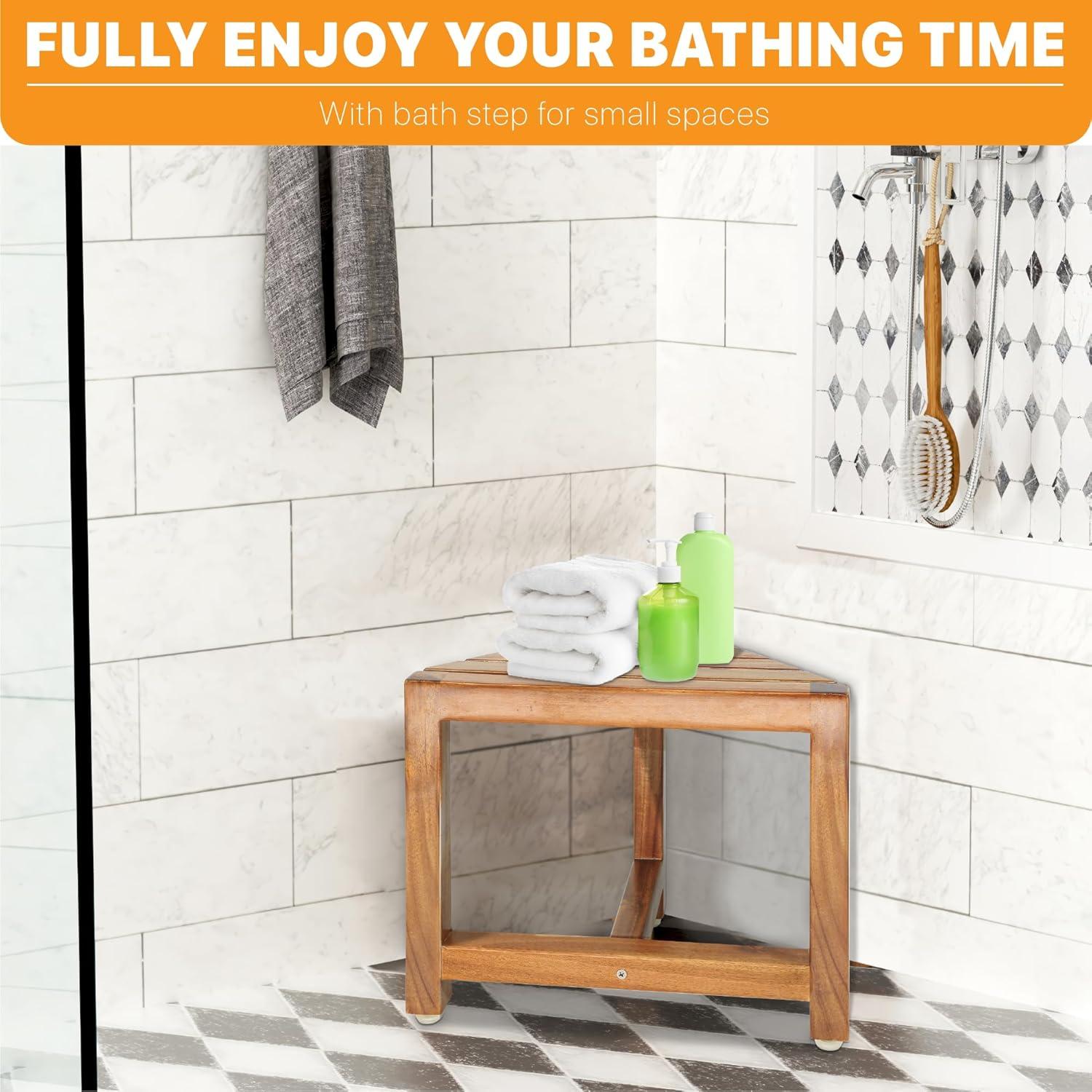 12 in Shower Foot Rest – Small Corner Bathroom Bench, Shower Stool for Shaving Legs, Spa Foot Rest, Compact Bath Seat for Small Shower Spaces