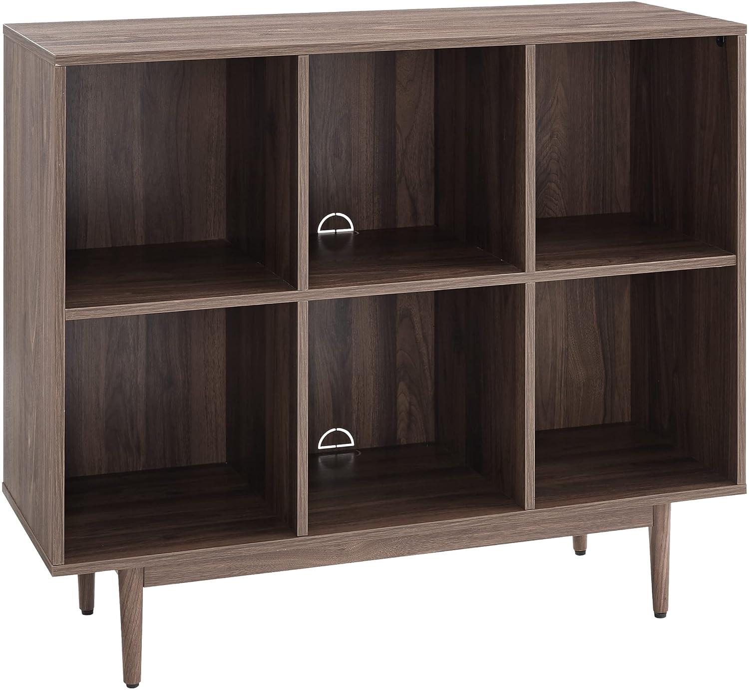 35.88" Liam 6 Cube Bookcase Walnut - Crosley: Mid-Century Design, Media Center-Compatible, Tapered Legs