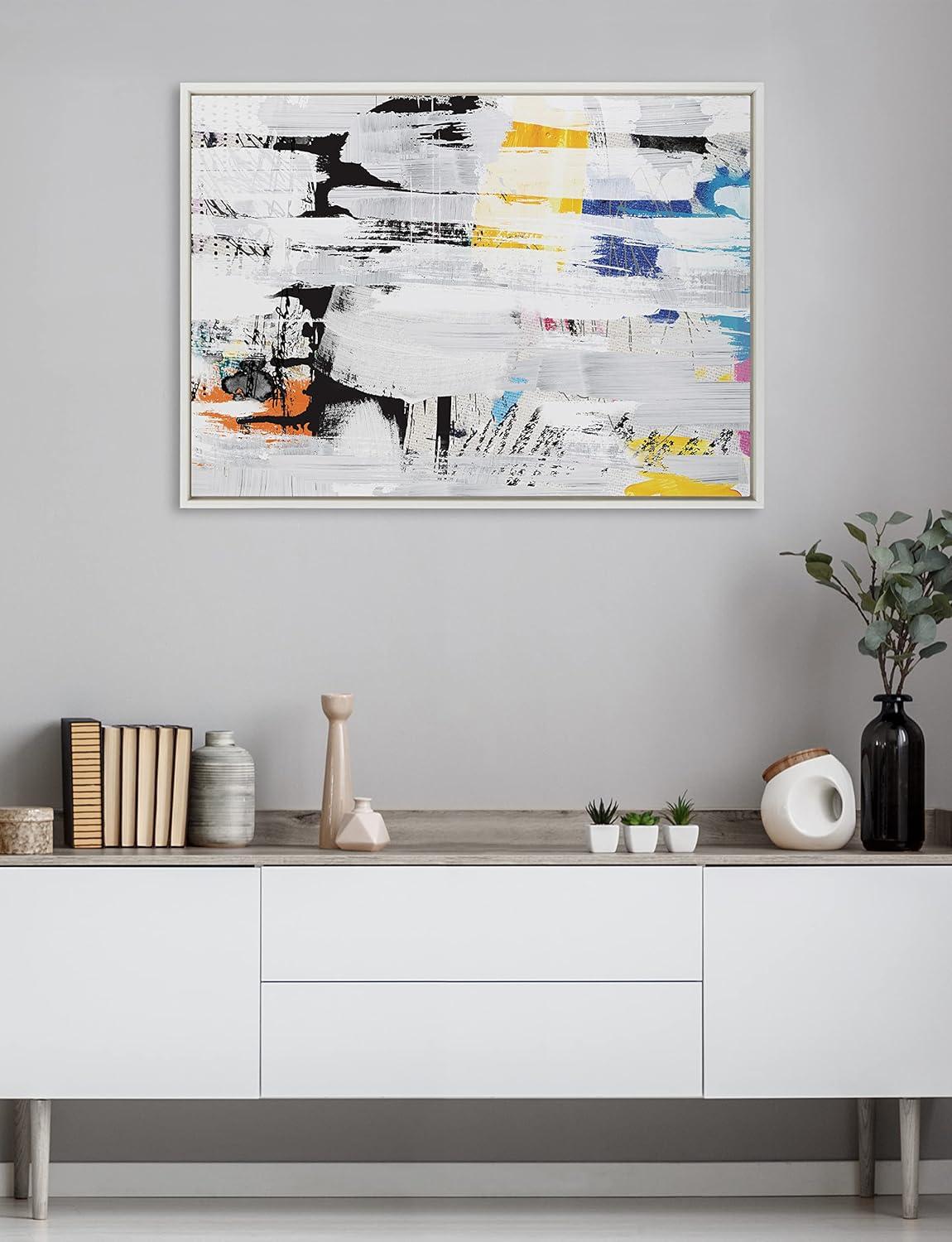 Kate and Laurel Sylvie Street Art 2 Framed Canvas Wall Art by Nikki Chu, 28x38 White, Oversized Modern Abstract Wall Décor