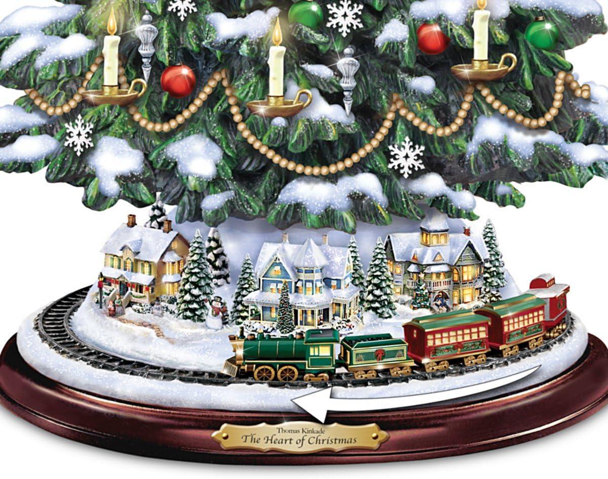 Bradford Thomas Kinkade Candlelit Tabletop Tree Lights & Music & Rotating Train