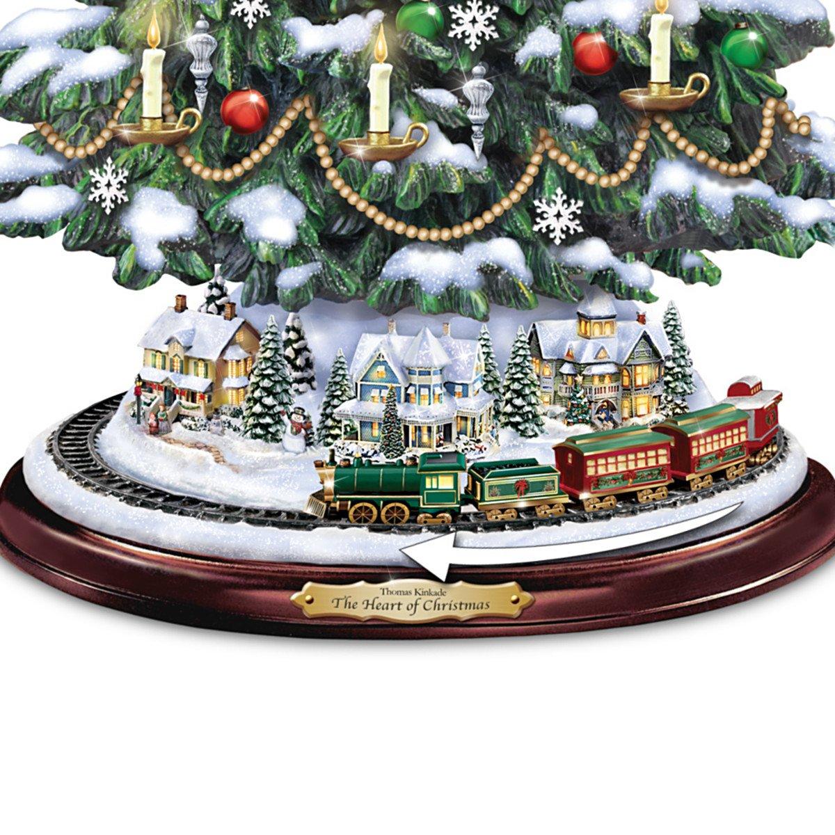 Bradford Thomas Kinkade Candlelit Tabletop Tree Lights & Music & Rotating Train