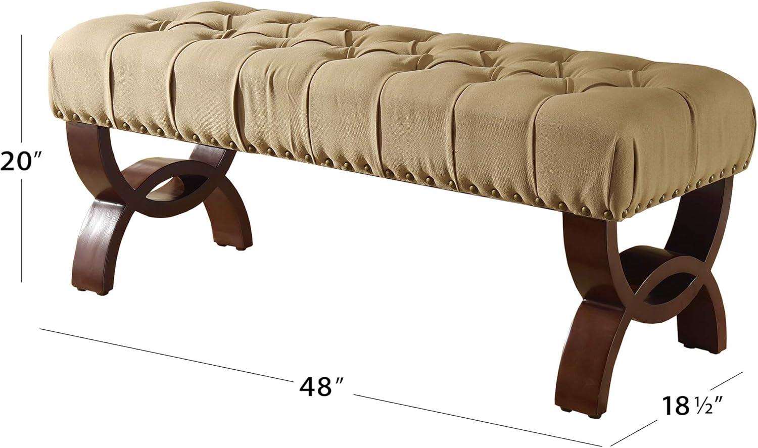 Carolina Tufted Bench with Nailhead Trim Cream - HomePop: Upholstered Ottoman for Bedroom, Indoor Furniture