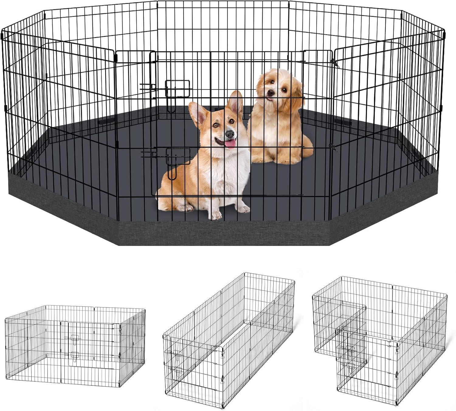 Black Metal 24'' x 24'' Portable Folding Pet Playpen with Top Cover