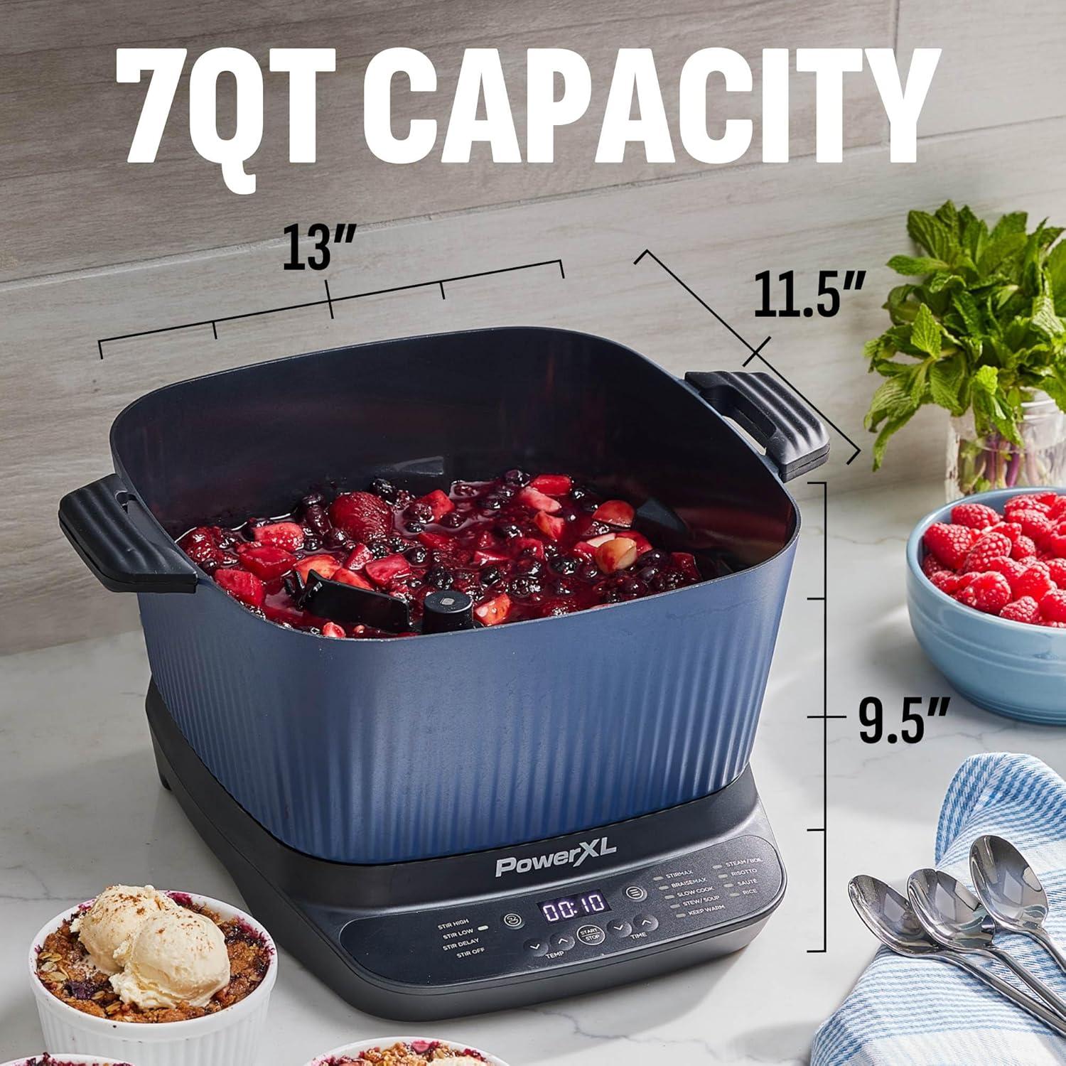 PowerXL PowerXL Stirmax Midnight Blue 7.5 Quart Digital Multi-cooker With Automatic Paddle To Stir And Shred, 9 In 1 Programmable Presets To Sauté, Sear, And Brown Food Before Simmering