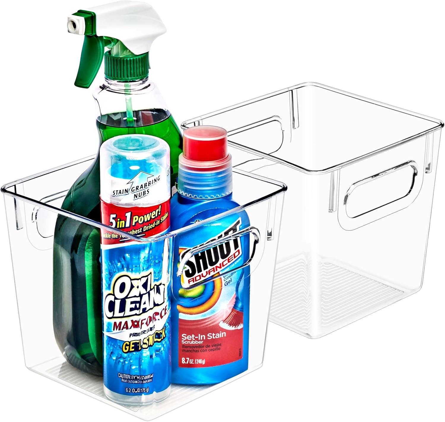 Sorbus 2 Pack Small Clear Plastic Storage Bins, Clear Organizer Bins with Handle for Kitchen, Pantry, Cabinet, Refrigerator, Craft, Toys, Clothes, Closet, Under Sink, Bathroom Organizers and Storage
