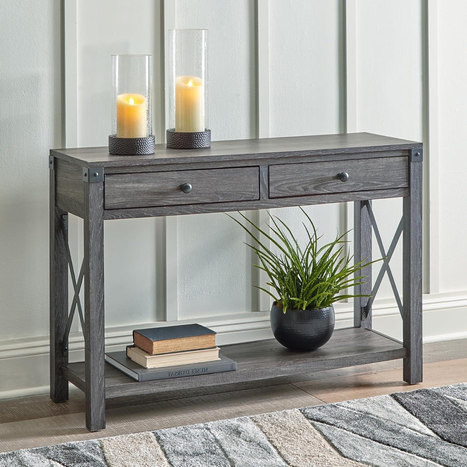 Bayflynn Console Sofa Table White - Signature Design by Ashley: Modern Farmhouse Style, Open Shelf Storage
