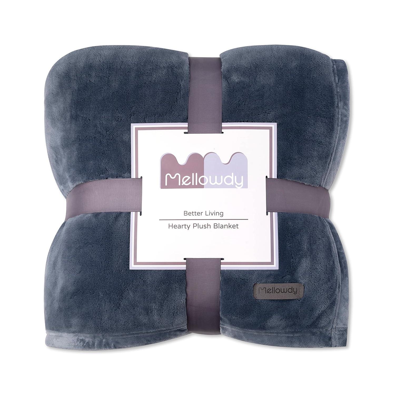 Mellowdy Extra Thick Hearty Plush Blanket - 500GSM Twin/Full Warm Blanket for Winter, Fall, Couch, Bed (Dark Grey, 60x80 inches)