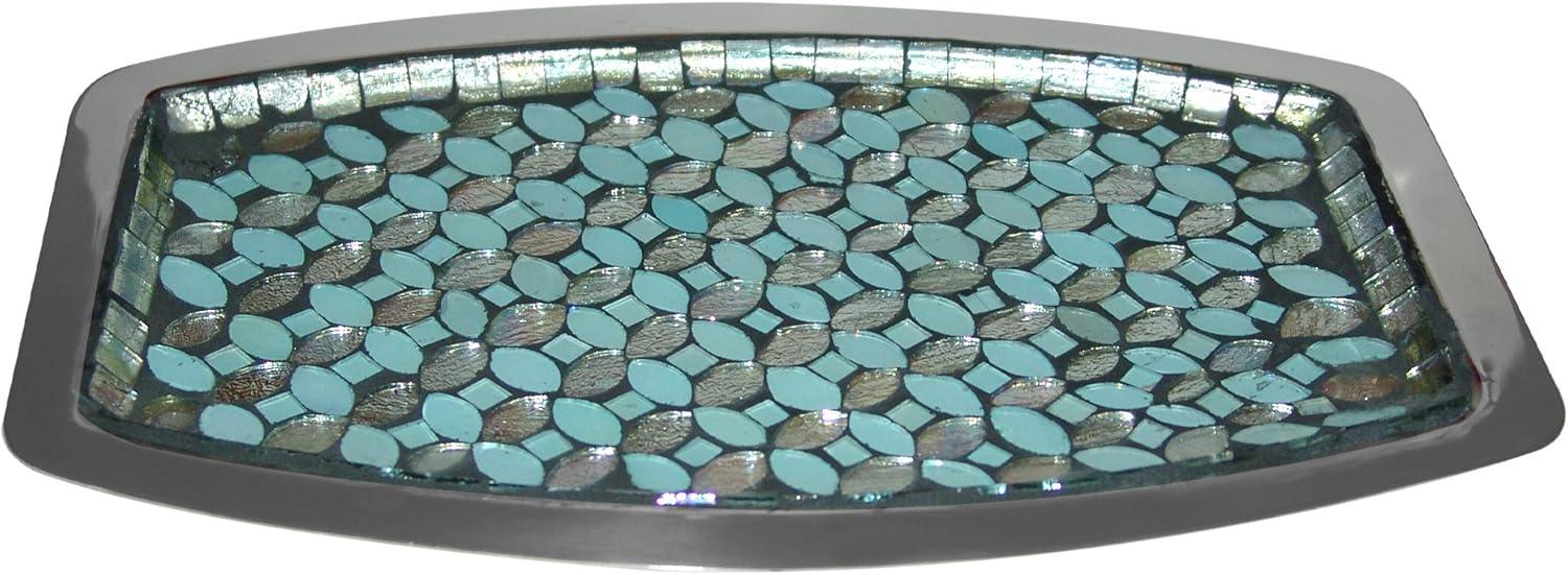nu steel Sea Foam Bright-Colored Mosaic Glass/stainless steel Vanity Tray Organizer for Makeup Brushes, Tissues, Candles, Soap, Hand Towels, Toilet Paper Storage, Mosaic Glass / steel (SF10H)