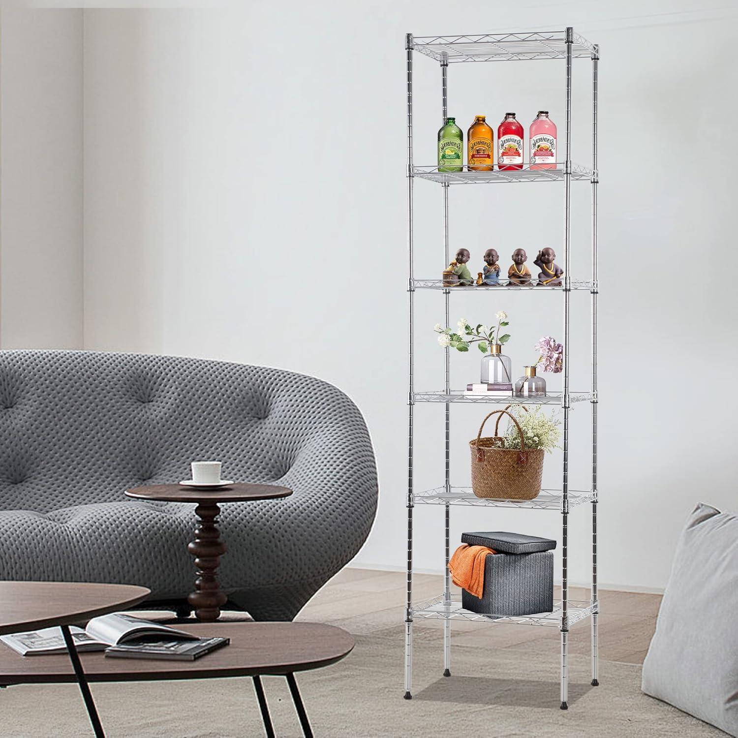 Chrome 6-Tier Adjustable Metal Wire Shelving Unit for Kitchen and Garage