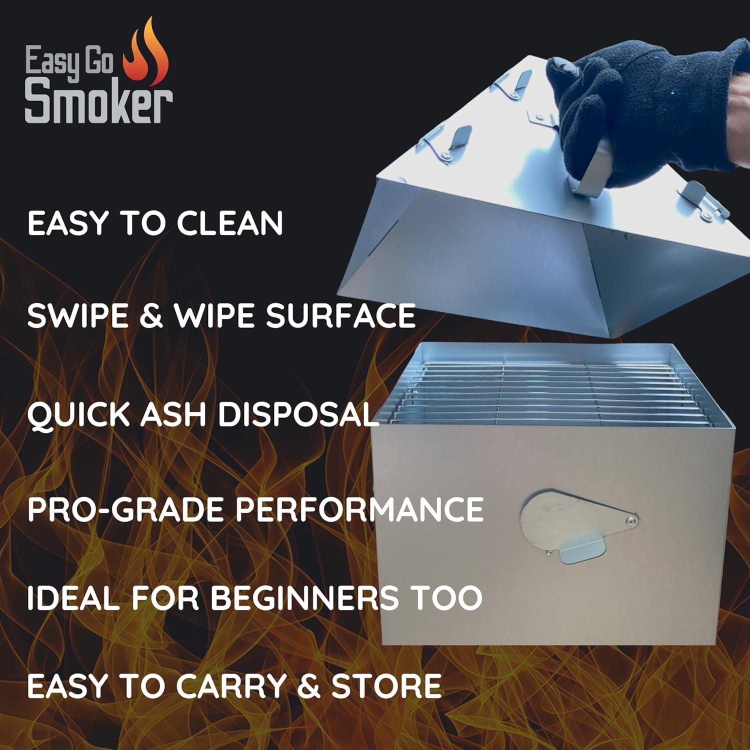 Foldable & Portable Vertical Pellet Smoker - 19.7” Meat Smoker for BBQ Grill, Outdoor Cooking, Camping & RV - Easy to Clean - Includes Carrier Bag, Spoon & Built-in Thermometer – EasyGoSmoker