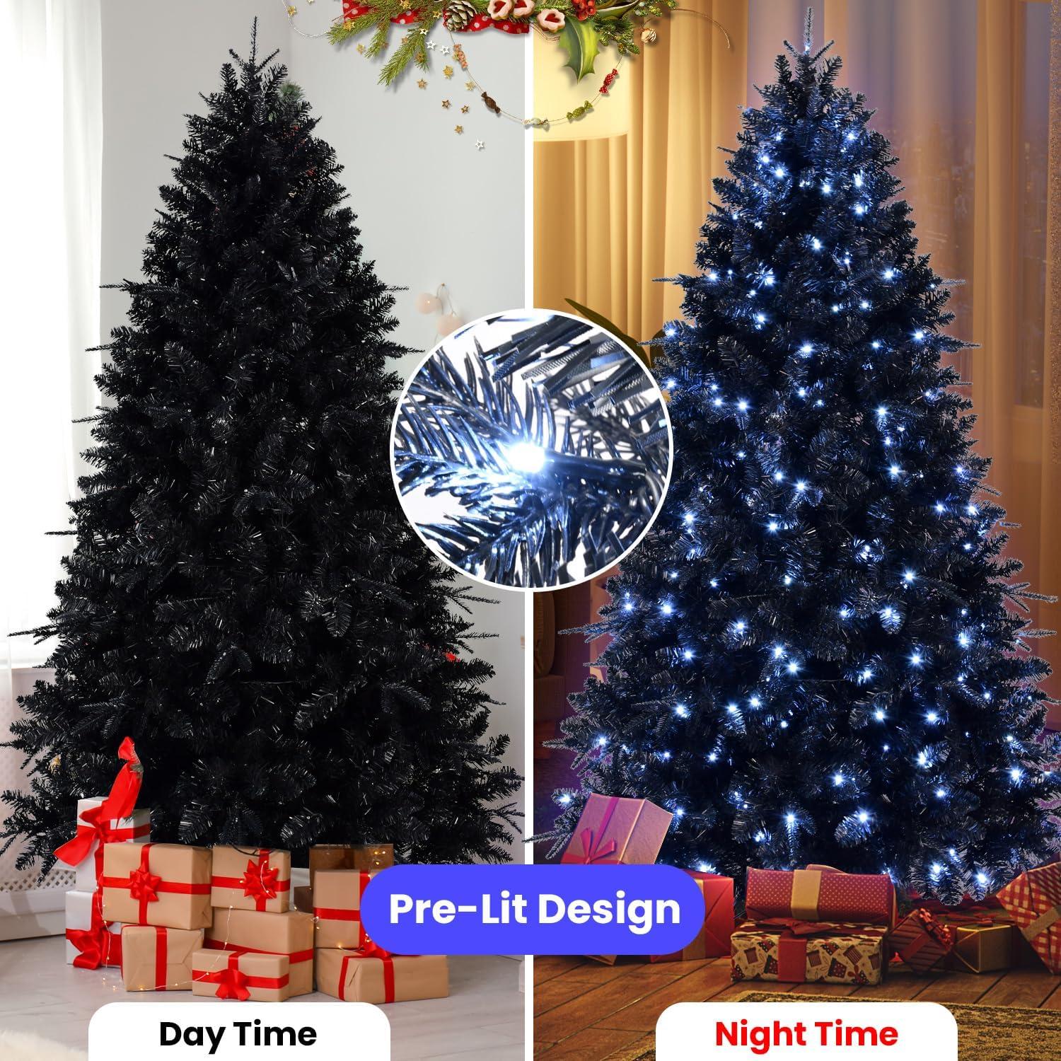PAPROOS Prelit Christmas Trees, 5FT Artificial Christmas Tree with 250 Warm White LED Lights and 850 Branch Tips, Indoor Prelit Xmas Tree for Holiday Decor, Green