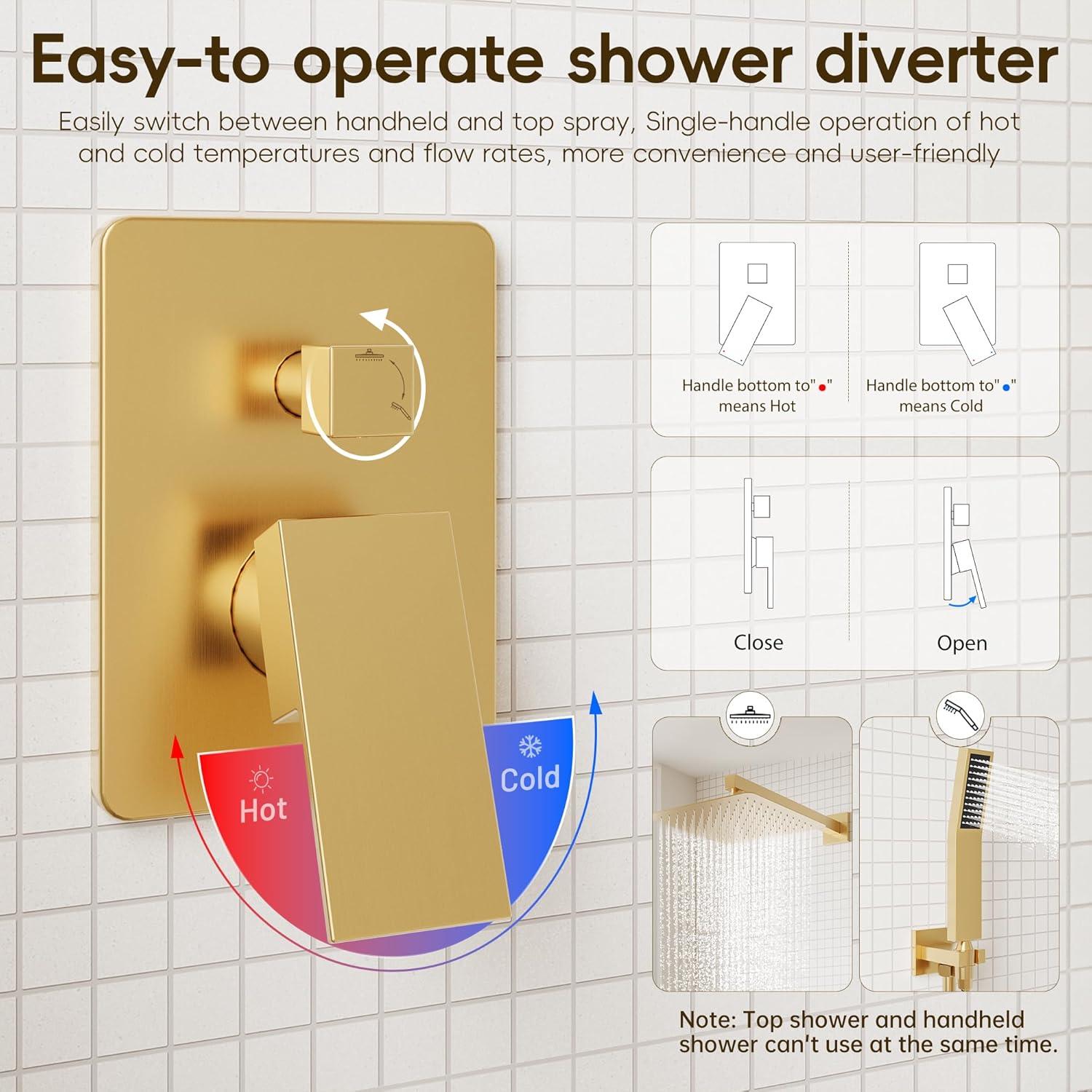 HOMGOO HG-6208BG Complete Shower System,Shower Faucet Set with 10" Rain Shower head and Handheld Shower Head Set