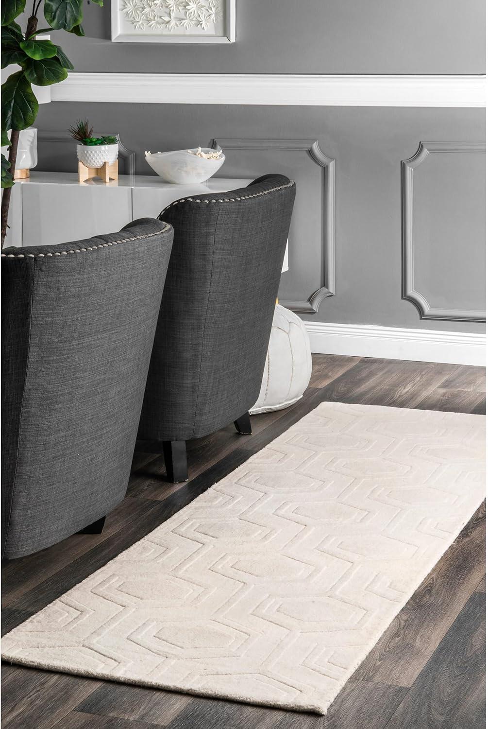Nuloom Ambrose Geometric 2x8 Wool Runner Indoor Area Rug for Living Room Bedroom Dining Room Entryway Hallway Kitchen, Ivory