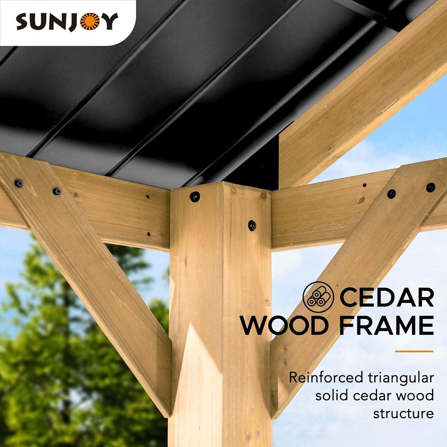 Sunjoy 13 x 15 ft Cedar and Black Steel Gable Roof Gazebo