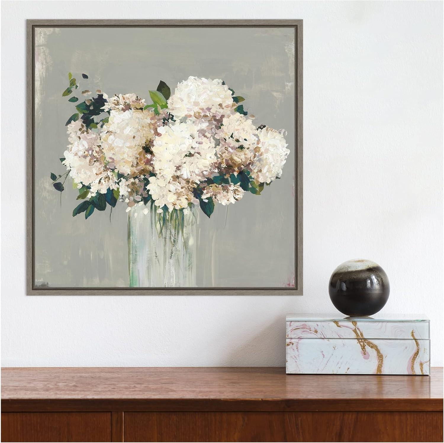 Amanti Art White Hydrangea (Vase) by Allison Pearce Canvas Wall Art Print Framed 16 x 16-in.