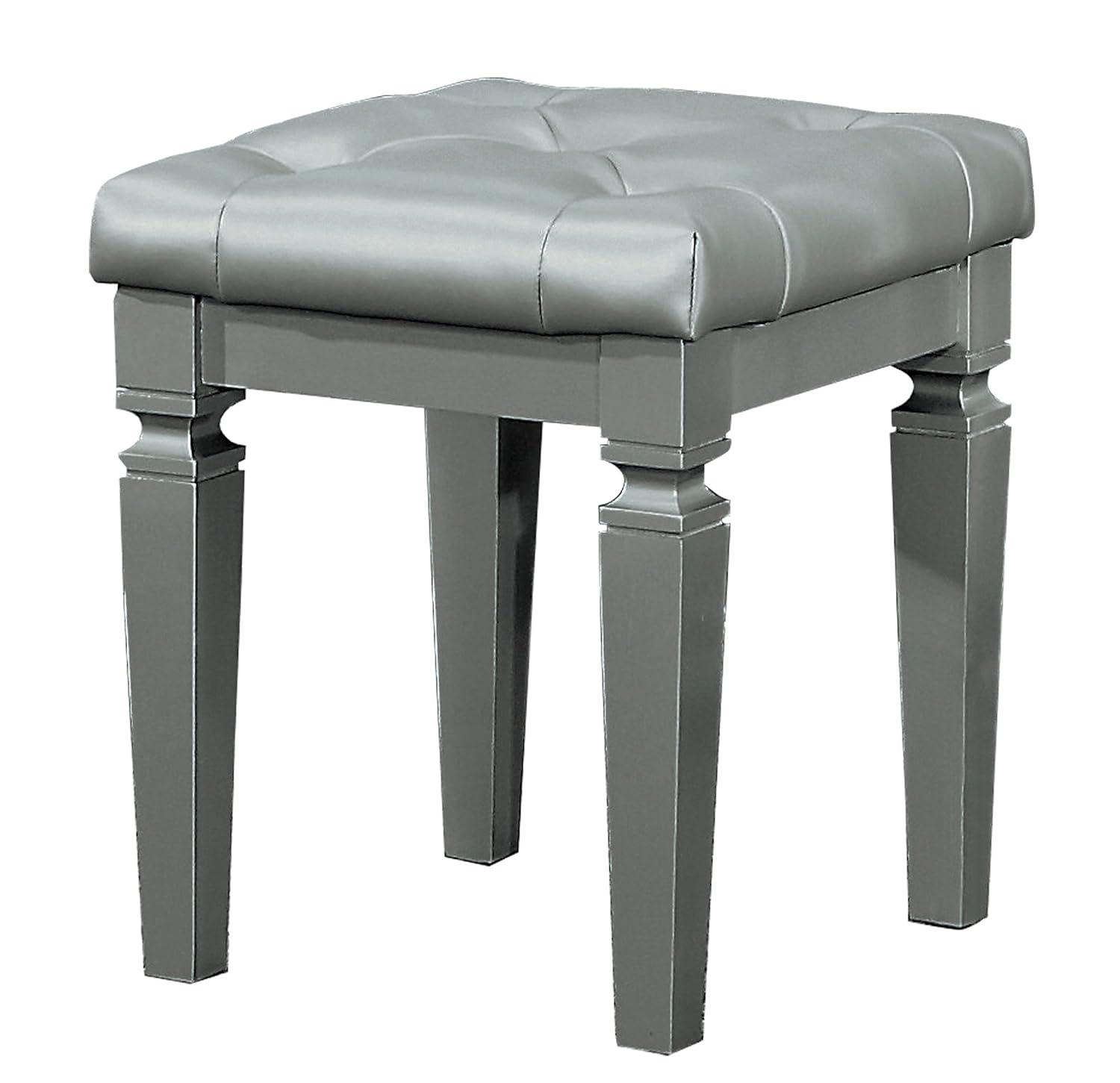 Allura Black Crystal Button Tufted Vanity Stool