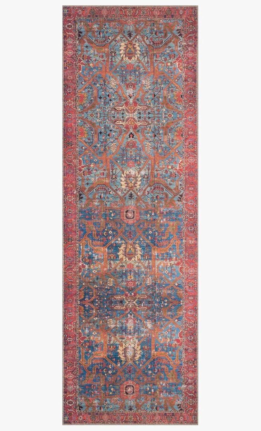 Loloi II Loren Collection LQ-10 Blue / Red Oriental Area Rug 2'-6" x 7'-6"